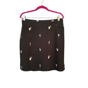 Vintage Bobby Chan 100% Silk Black Skirt 10 Embroidered Cocktails Preppy Resort